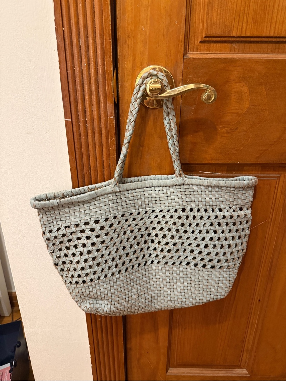 Anthropologie Woven Leather Tote Bag